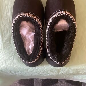 Black Slippers with White Trim